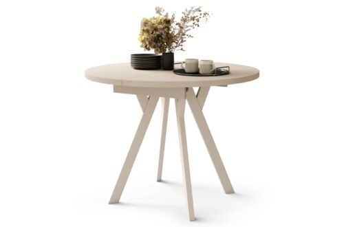 ALDO Beige/beige legs – ROUND EXTENDABLE TABLE WITH Y-SHAPED LEGS, LOFT/INDUSTRIAL, FOR LIVING ROOM/DINING ROOM