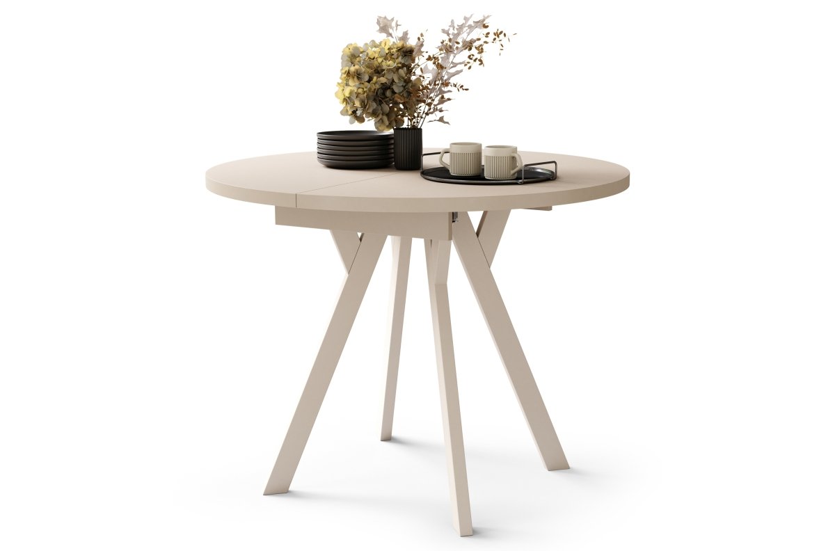 ALDO Beige/beige legs - ROUND EXTENDABLE TABLE WITH Y-SHAPED LEGS, LOFT/INDUSTRIAL, FOR LIVING ROOM/DINING ROOM