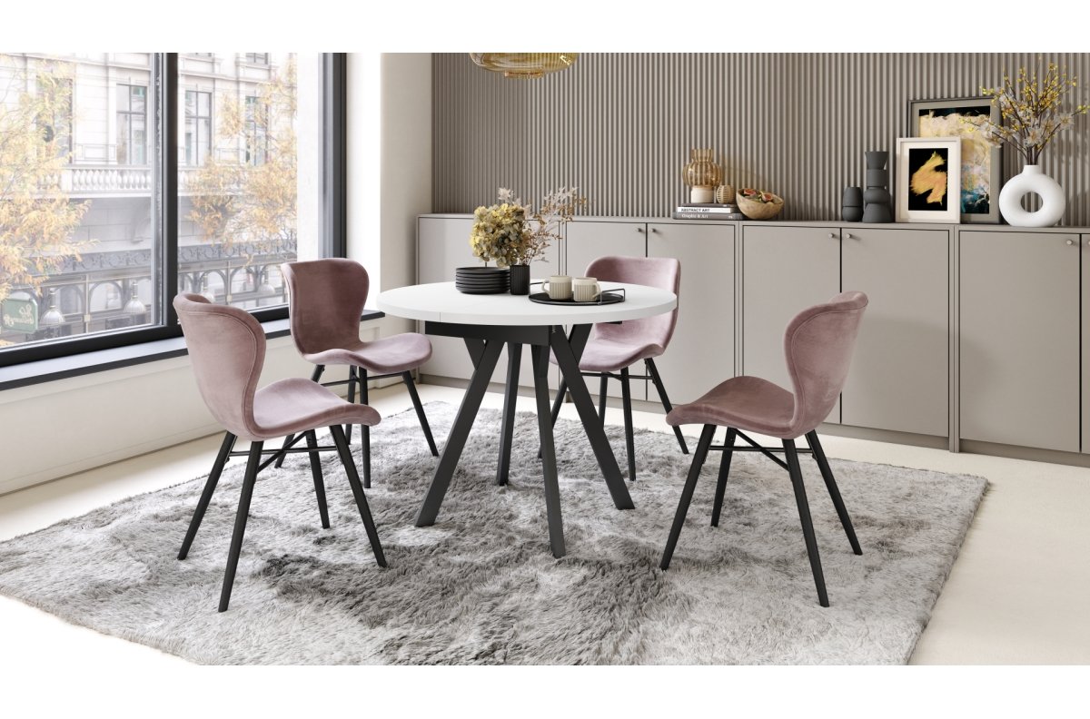 ALDO matte white/black legs - round extendable table with Y-shaped legs, LOFT/INDUSTRIAL, FOR LIVING ROOM/DINING ROOM - Image 2