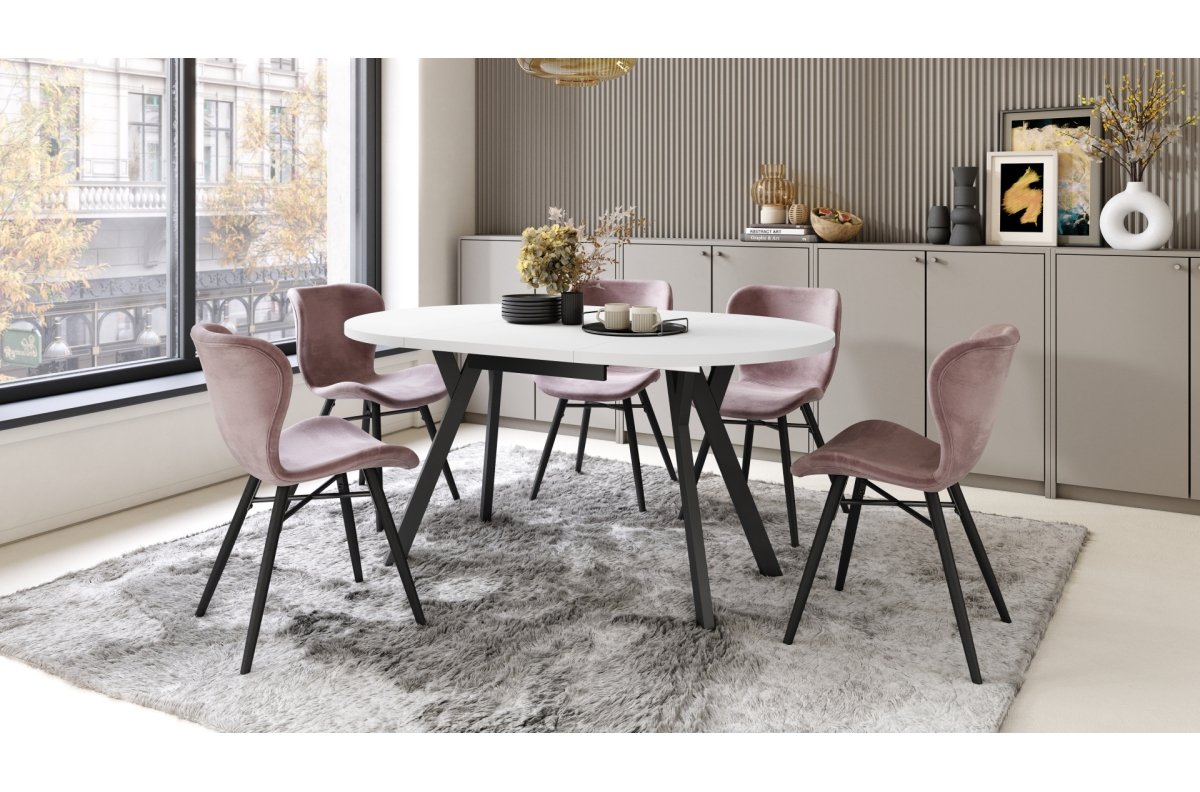 ALDO matte white/black legs - round extendable table with Y-shaped legs, LOFT/INDUSTRIAL, FOR LIVING ROOM/DINING ROOM - Image 3