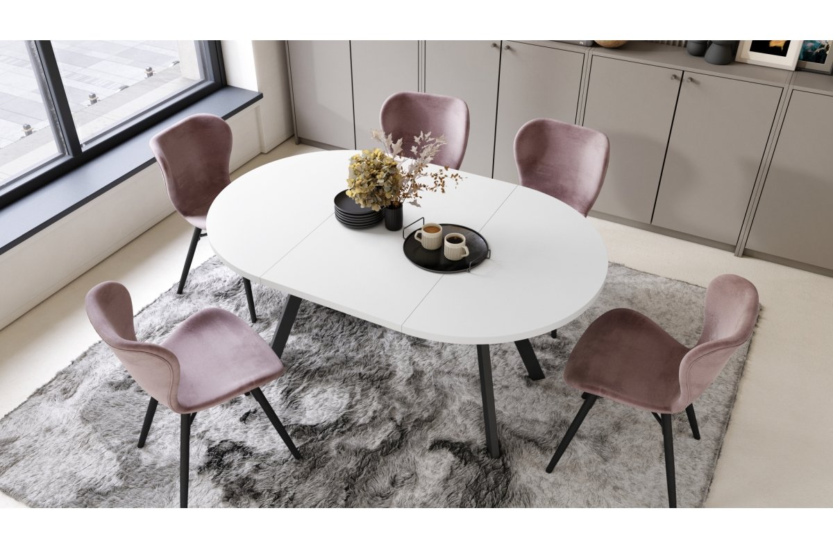 ALDO matte white/black legs - round extendable table with Y-shaped legs, LOFT/INDUSTRIAL, FOR LIVING ROOM/DINING ROOM - Image 4