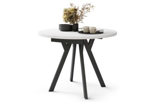 ALDO matte white/black legs – round extendable table with Y-shaped legs, LOFT/INDUSTRIAL, FOR LIVING ROOM/DINING ROOM