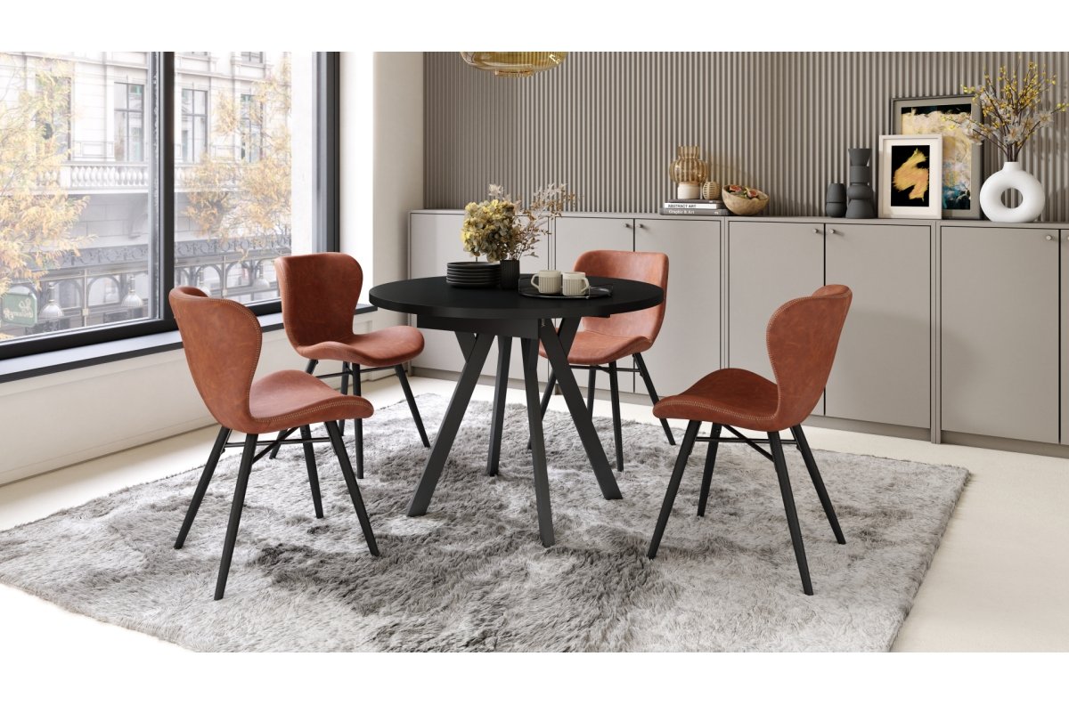 ALDO Black/black legs - ROUND EXTENDABLE TABLE WITH Y-SHAPED LEGS, LOFT/INDUSTRIAL, FOR LIVING ROOM/DINING ROOM - Image 2