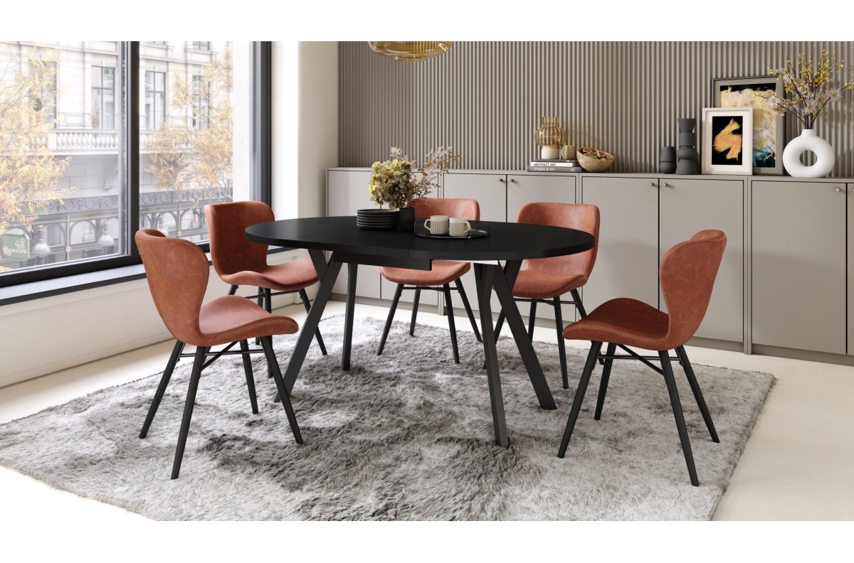 ALDO Black/black legs - ROUND EXTENDABLE TABLE WITH Y-SHAPED LEGS, LOFT/INDUSTRIAL, FOR LIVING ROOM/DINING ROOM - Image 3