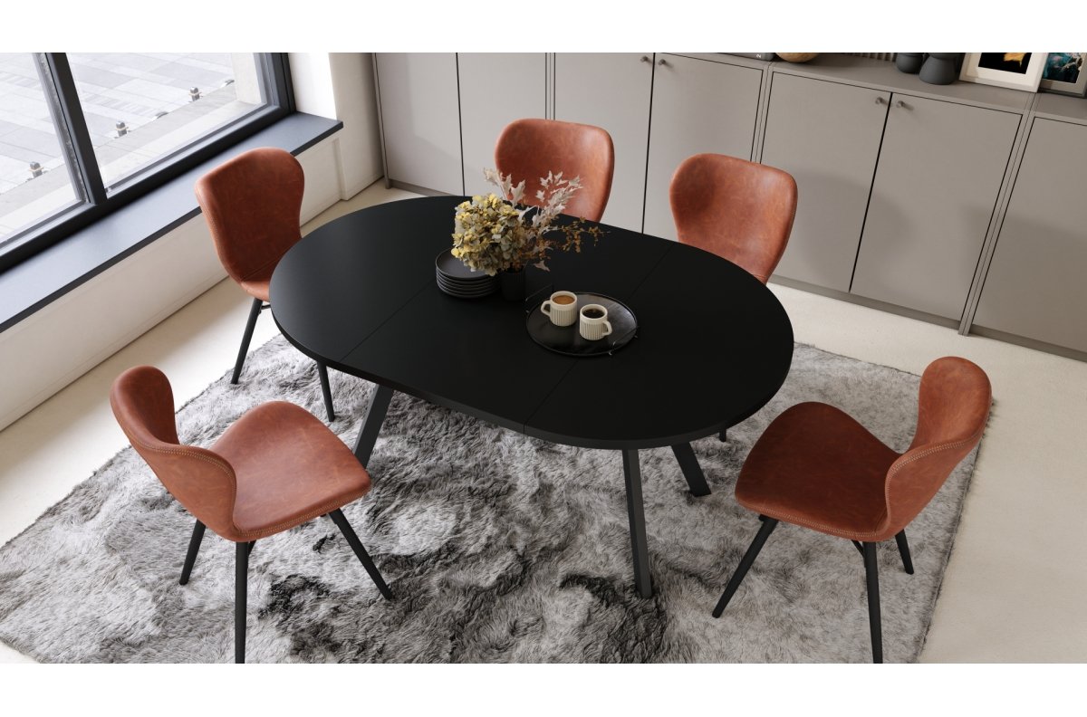 ALDO Black/black legs - ROUND EXTENDABLE TABLE WITH Y-SHAPED LEGS, LOFT/INDUSTRIAL, FOR LIVING ROOM/DINING ROOM - Image 4