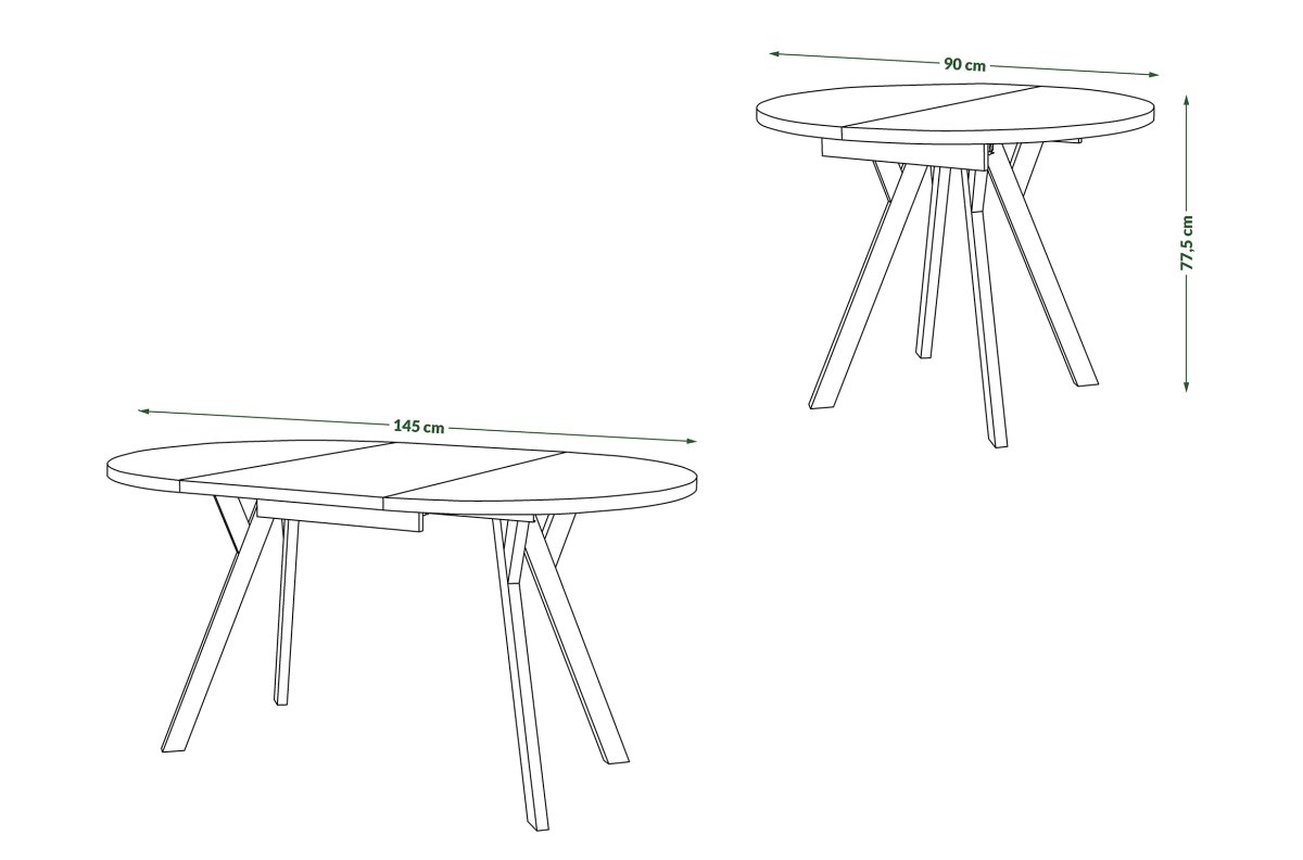 ALDO Black/black legs - ROUND EXTENDABLE TABLE WITH Y-SHAPED LEGS, LOFT/INDUSTRIAL, FOR LIVING ROOM/DINING ROOM - Image 5