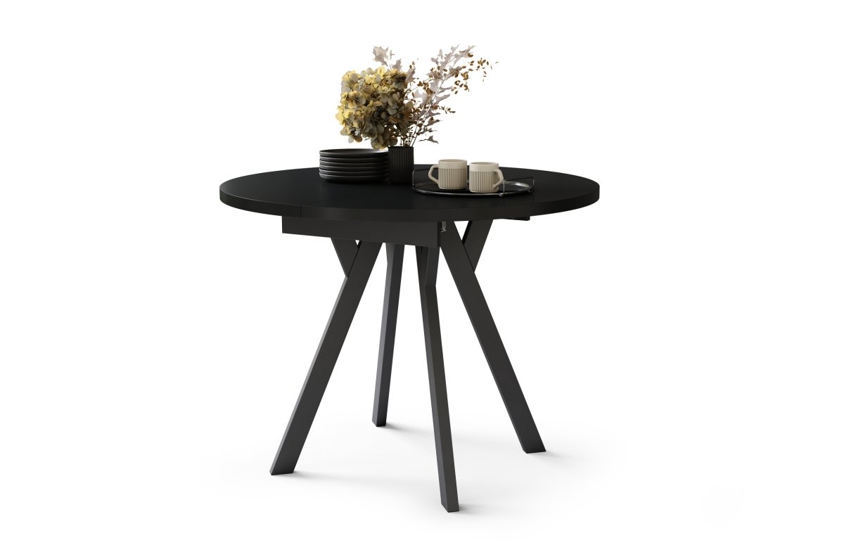 ALDO Black/black legs - ROUND EXTENDABLE TABLE WITH Y-SHAPED LEGS, LOFT/INDUSTRIAL, FOR LIVING ROOM/DINING ROOM - Image 6