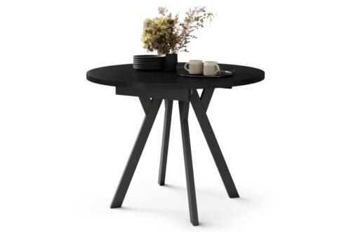 ALDO Black/black legs – ROUND EXTENDABLE TABLE WITH Y-SHAPED LEGS, LOFT/INDUSTRIAL, FOR LIVING ROOM/DINING ROOM