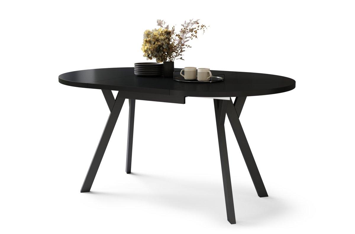 ALDO Black/black legs - ROUND EXTENDABLE TABLE WITH Y-SHAPED LEGS, LOFT/INDUSTRIAL, FOR LIVING ROOM/DINING ROOM - Image 7