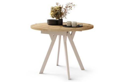 ALDO Artisan oak/beige legs – round extendable table with Y-shaped legs, LOFT/INDUSTRIAL, FOR LIVING ROOM/DINING ROOM