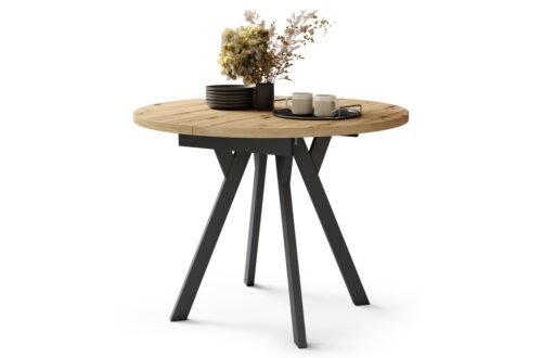 ALDO Artisan oak/black legs – round extendable table with Y-shaped legs, LOFT/INDUSTRIAL, FOR LIVING ROOM/DINING ROOM