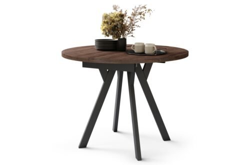 ALDO brown oak/black legs round extendable table with Y-shaped legs, LOFT/INDUSTRIAL, FOR LIVING ROOM/DINING ROOM