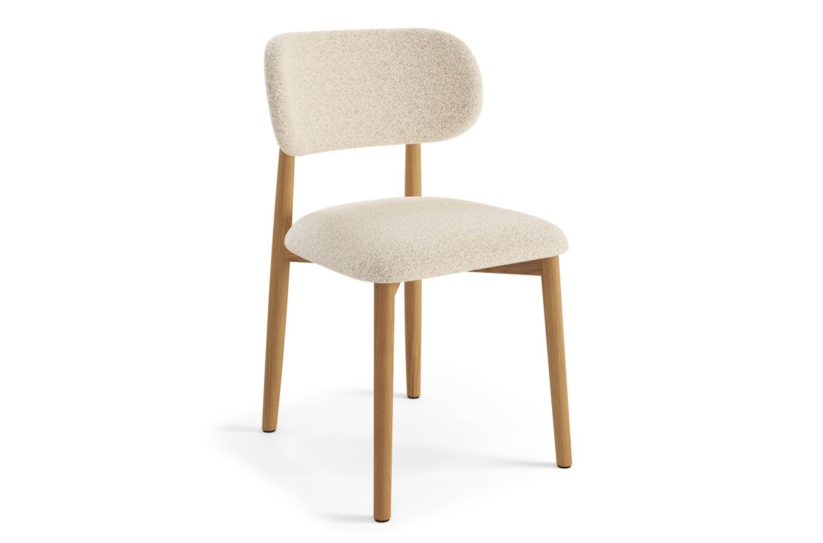 ALDO cream color (Monza 90 fabric) / lacquered oak frame - WOODEN CHAIR FOR LIVING ROOM DINING ROOM RETRO KITCHEN