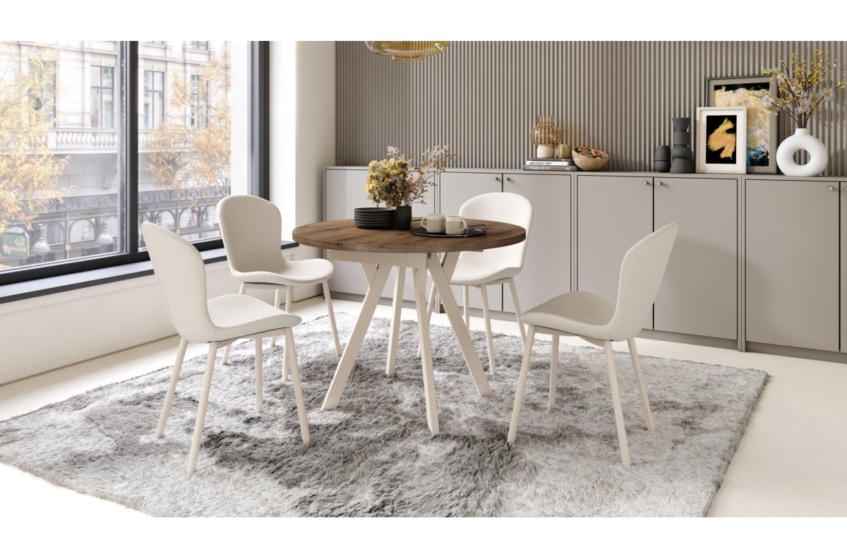 ALDO Elegant walnut/beige legs - ROUND EXTENDABLE TABLE WITH Y-SHAPED LEGS, LOFT/INDUSTRIAL, FOR LIVING ROOM/DINING ROOM - Image 2