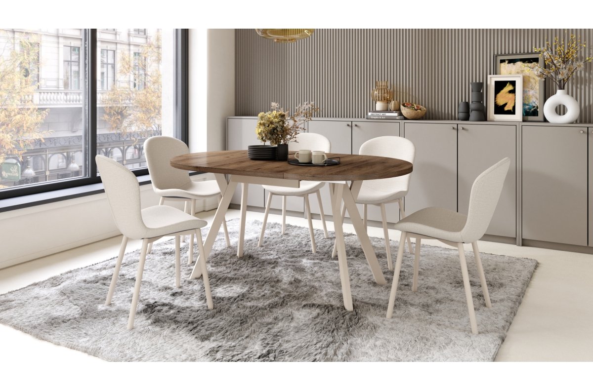 ALDO Elegant walnut/beige legs - ROUND EXTENDABLE TABLE WITH Y-SHAPED LEGS, LOFT/INDUSTRIAL, FOR LIVING ROOM/DINING ROOM - Image 3