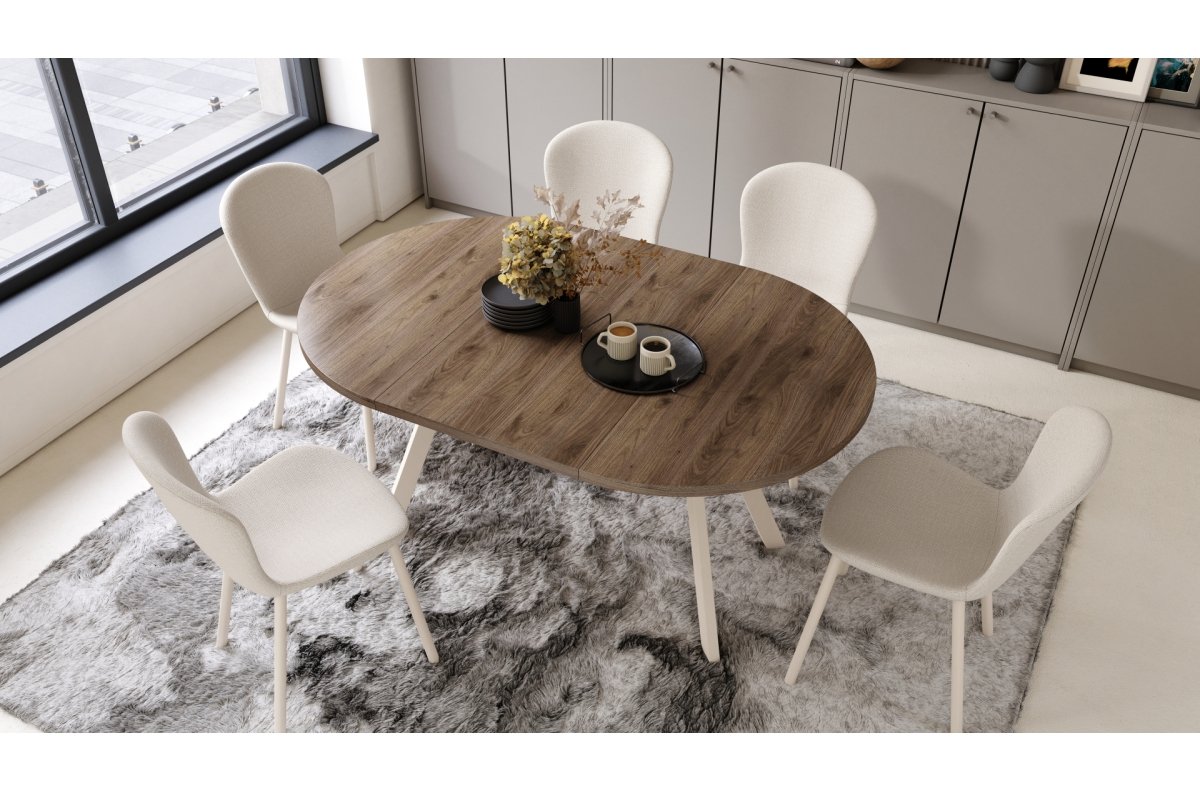 ALDO Elegant walnut/beige legs - ROUND EXTENDABLE TABLE WITH Y-SHAPED LEGS, LOFT/INDUSTRIAL, FOR LIVING ROOM/DINING ROOM - Image 4