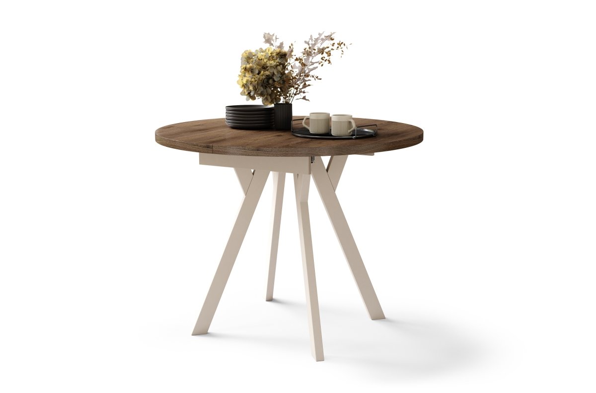 ALDO Elegant walnut/beige legs - ROUND EXTENDABLE TABLE WITH Y-SHAPED LEGS, LOFT/INDUSTRIAL, FOR LIVING ROOM/DINING ROOM - Image 6
