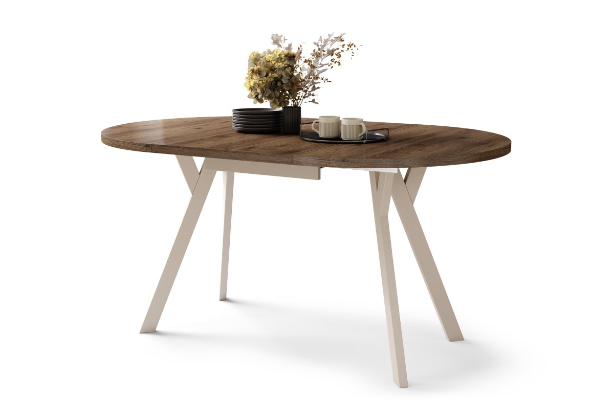 ALDO Elegant walnut/beige legs - ROUND EXTENDABLE TABLE WITH Y-SHAPED LEGS, LOFT/INDUSTRIAL, FOR LIVING ROOM/DINING ROOM - Image 7