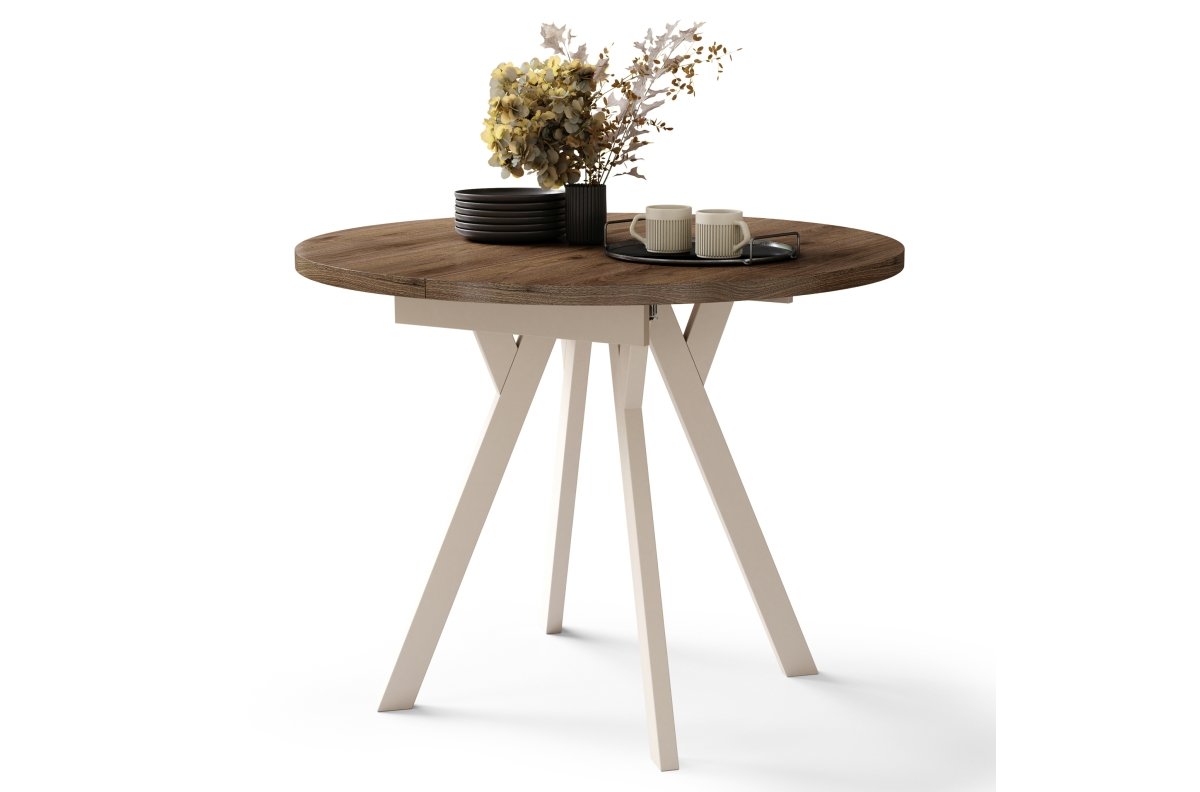 ALDO Elegant walnut/beige legs - ROUND EXTENDABLE TABLE WITH Y-SHAPED LEGS, LOFT/INDUSTRIAL, FOR LIVING ROOM/DINING ROOM