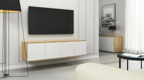 Scandinavian TV cabinet, wall-mounted, 140 cm, Seville