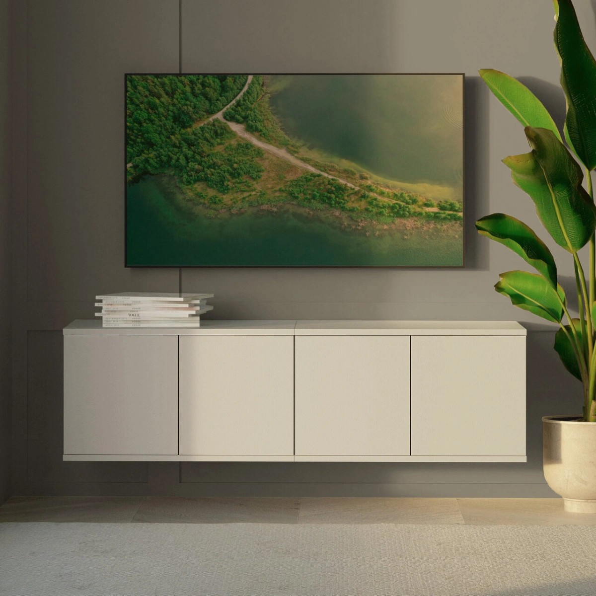 Bianko wall-mounted TV cabinet, 140 cm, cashmere color