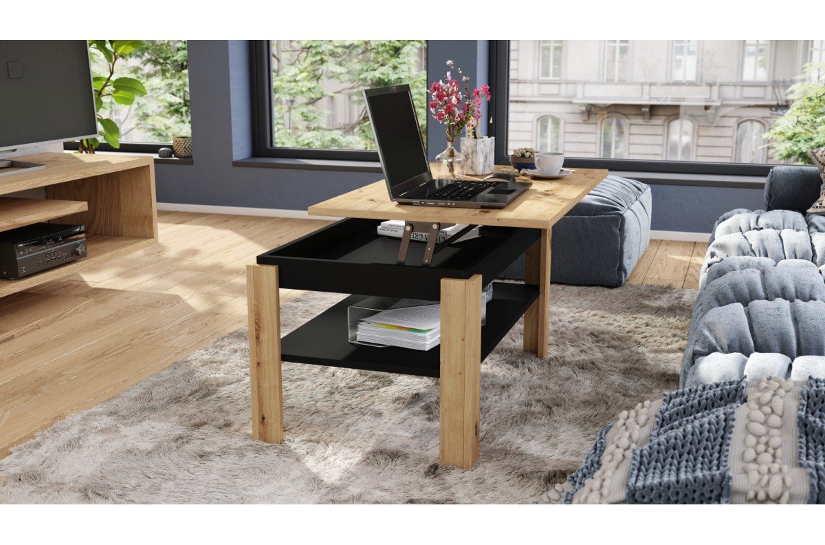 ASTI-P Artisan Oak/Black - MODERN BENCH/TABLE WITH LIFTABLE TABLETOP - Image 4