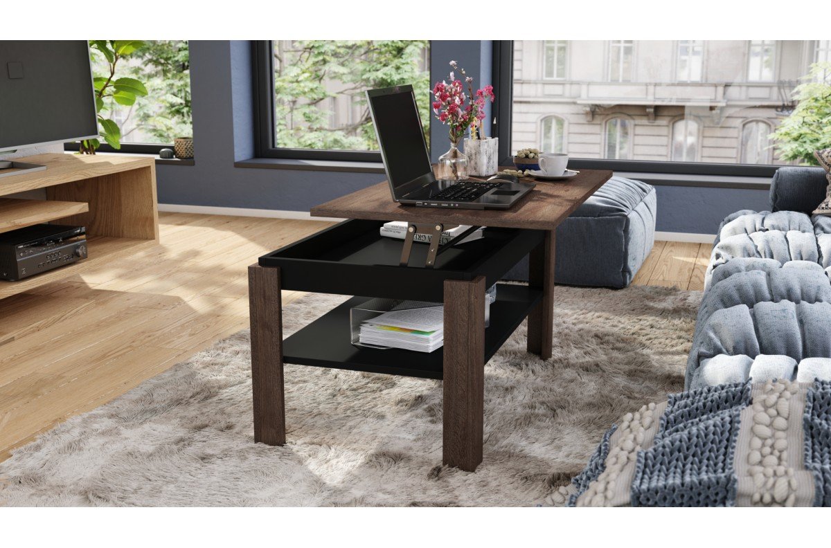 ASTI-P Brown/Black Oak - MODERN COFFEE TABLE WITH LIFTABLE TOP - Image 4