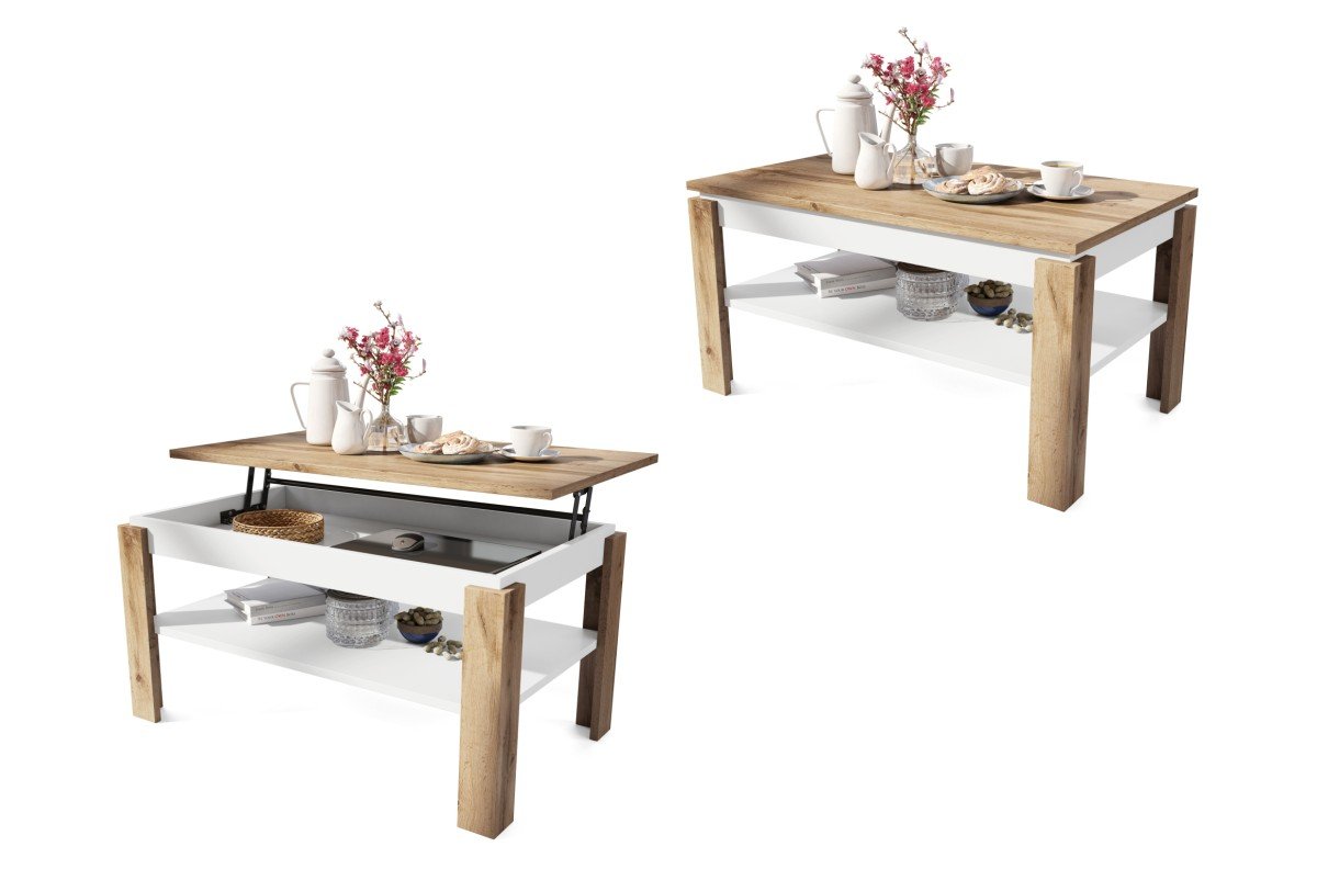 ASTI-P Wotan oak/matte white - MODERN COFFEE TABLE WITH LIFT TOP