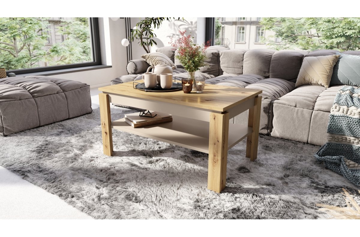 ASTI-R Artisan Oak/Beige (Champagne) - MODERN BENCH/TABLE WITH EXTENDABLE TABLETOP - Image 2