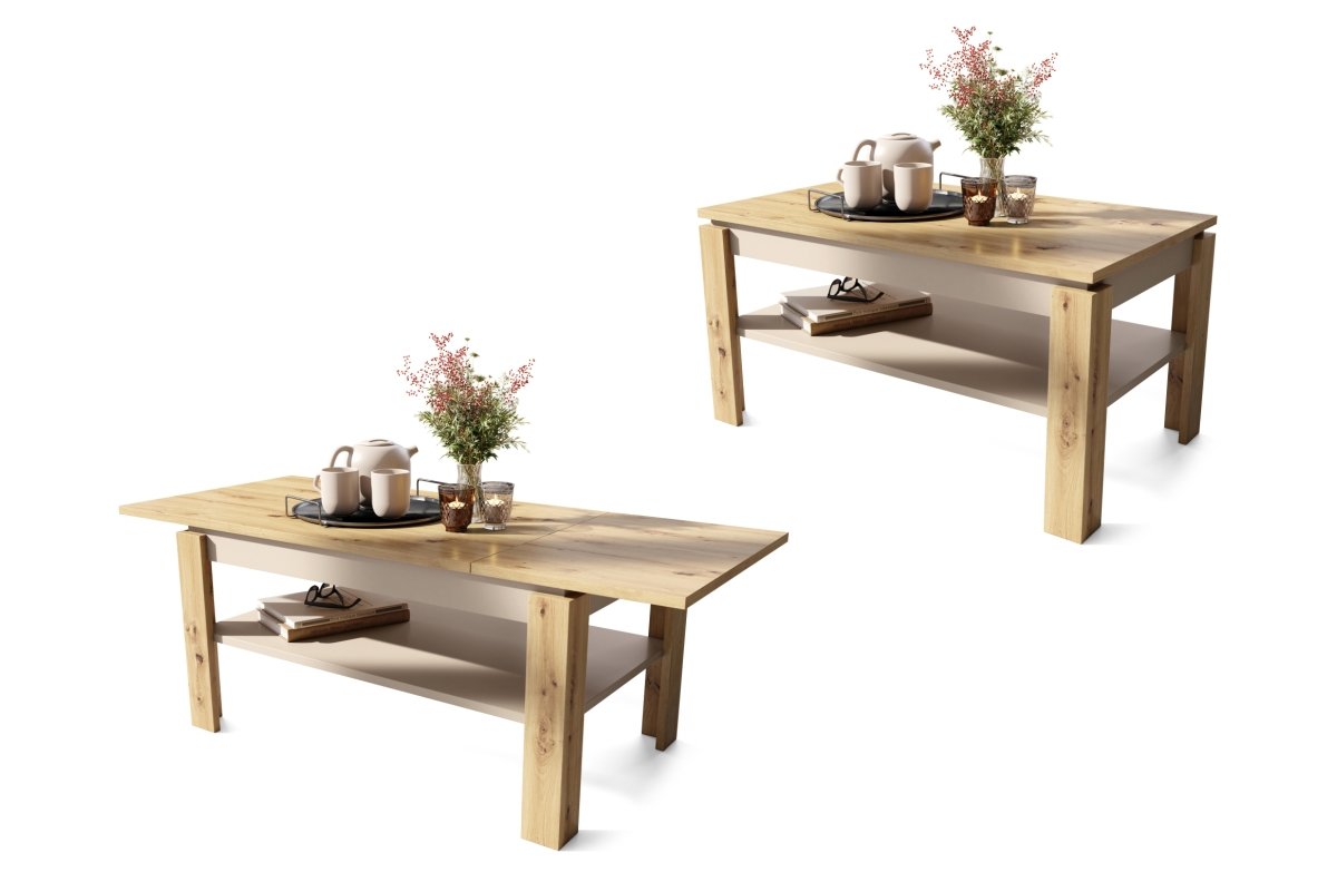 ASTI-R Artisan Oak/Beige (Champagne) - MODERN BENCH/TABLE WITH EXTENDABLE TABLETOP