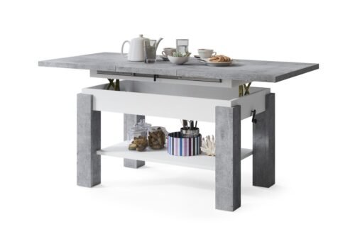 ASTORIA “Millenium Concrete/Matte White” – FOLDING BENCH, LIFT TABLE, COFFEE TABLE WITH SHELF
