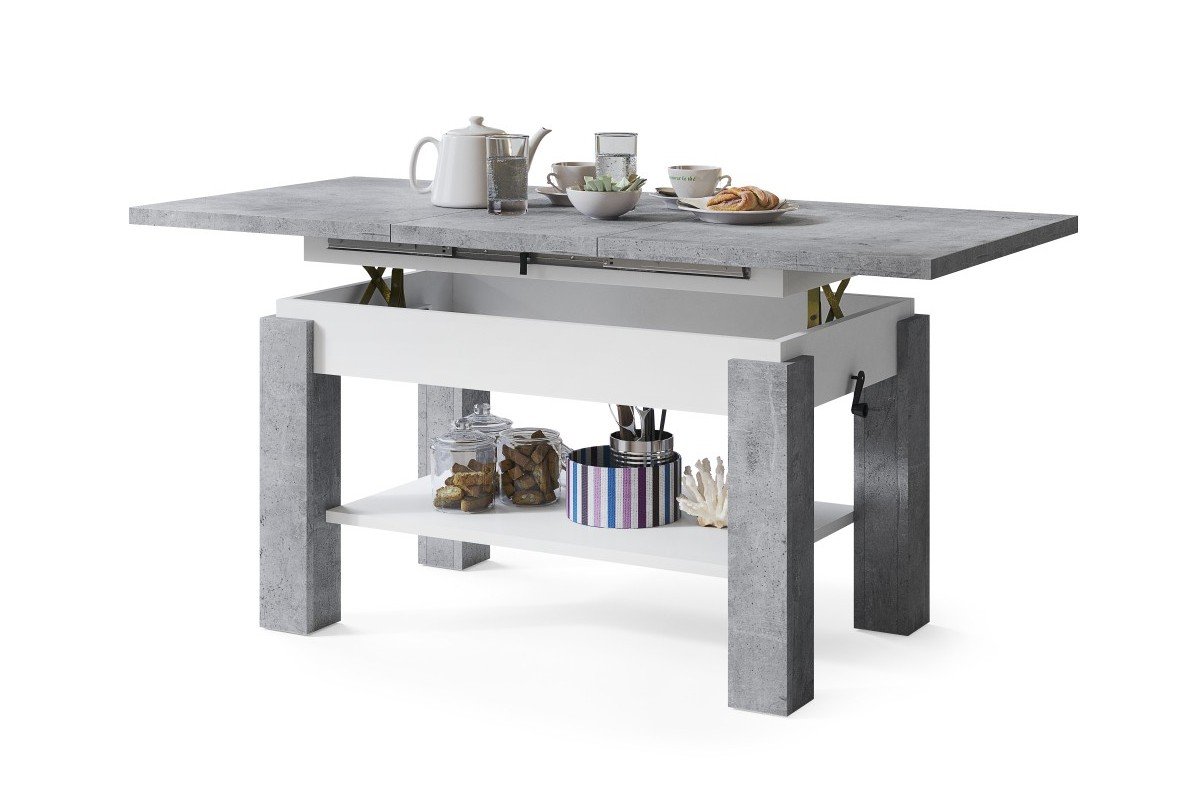 ASTORIA "Millenium Concrete/Matte White" - FOLDING BENCH, LIFT TABLE, COFFEE TABLE WITH SHELF
