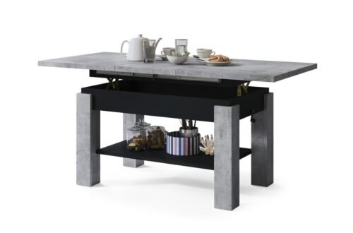 ASTORIA “Millenium Concrete/Matte Black” – FOLDING BENCH, LIFT TABLE, COFFEE TABLE WITH SHELF