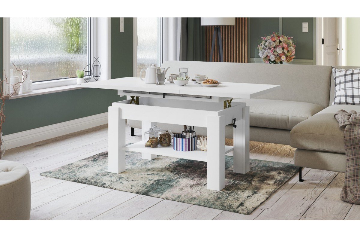 ASTORIA matte white - folding coffee table with shelf - Image 2