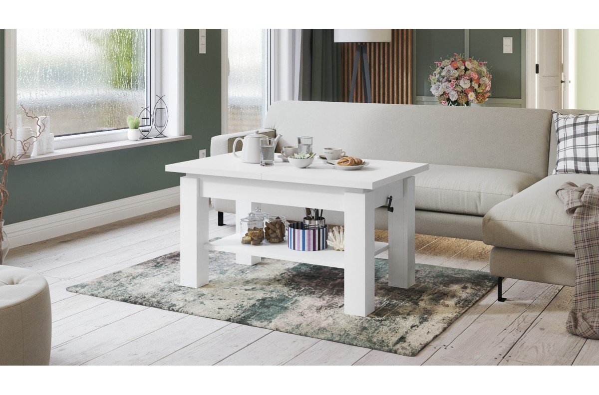 ASTORIA matte white - folding coffee table with shelf - Image 3