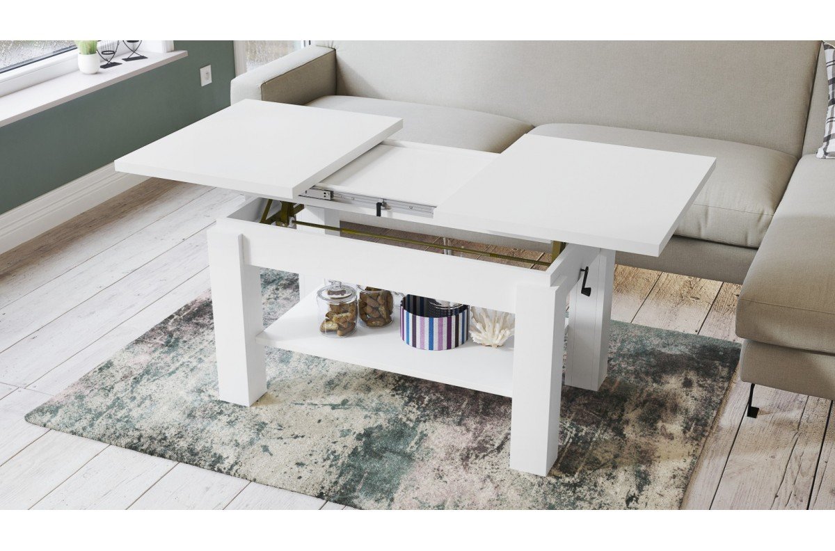 ASTORIA matte white - folding coffee table with shelf - Image 4