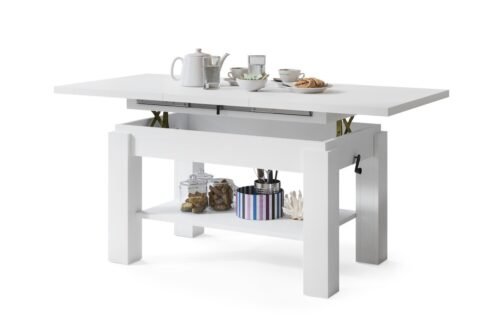 ASTORIA matte white – folding coffee table with shelf
