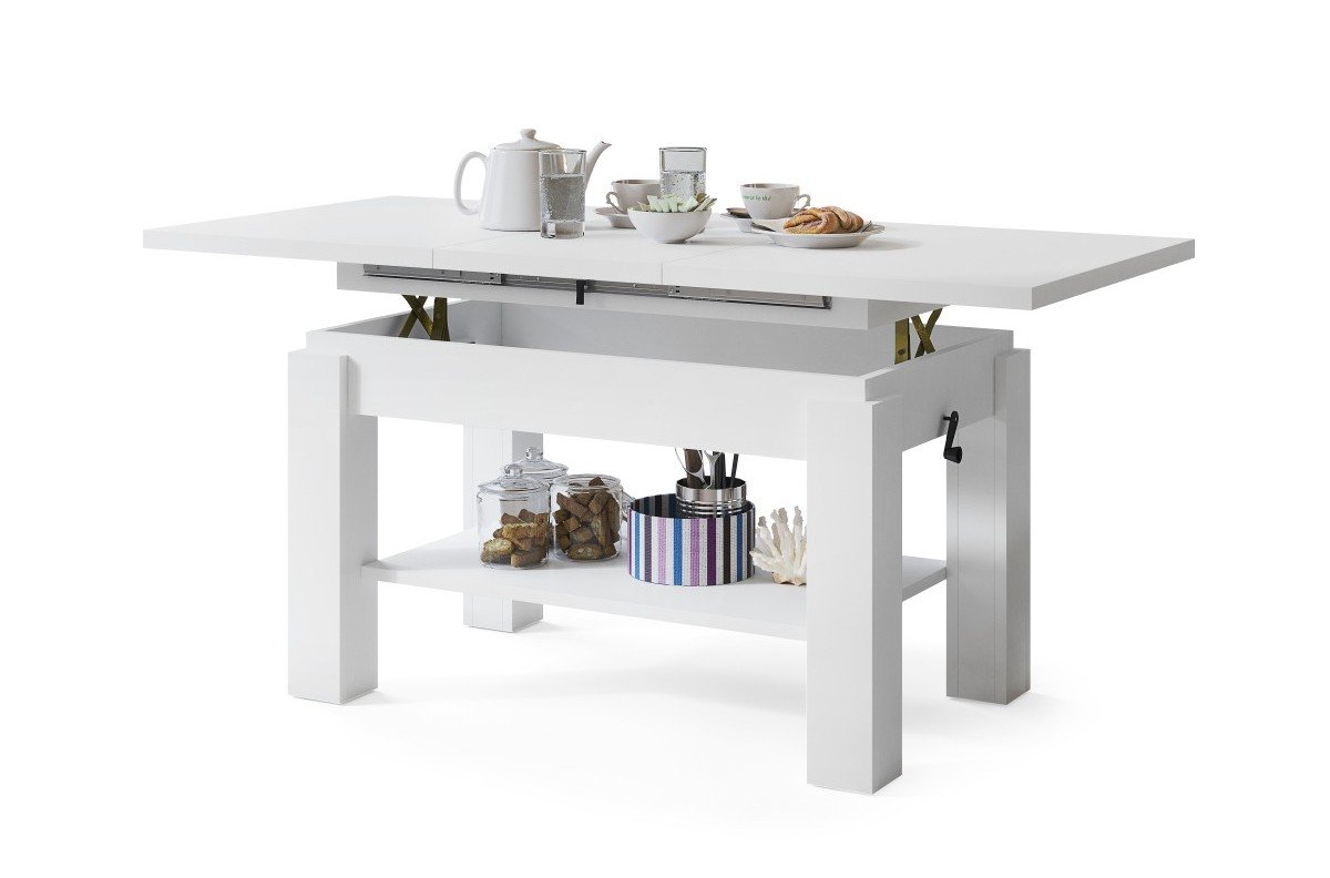 ASTORIA matte white - folding coffee table with shelf