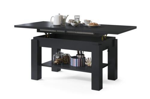 ASTORIA black matte – folding coffee table with shelf