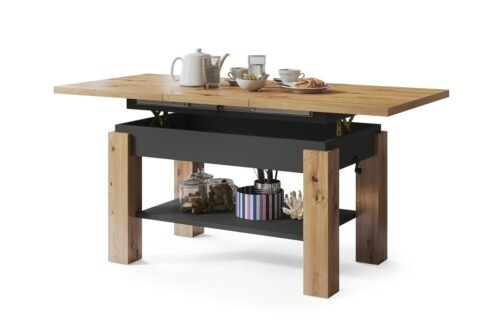 ASTORIA Artisan Oak/Antracite – FOLDING BENCH WITH LIFT TABLE AND SHELF