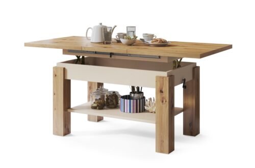 ASTORIA Artisan oak/beige (champagne) – EXTENDABLE LIFT BENCH WITH SHELF