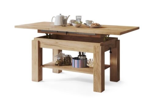 ASTORIA Golden Craft Oak – FOLDING BENCH WITH LIFT TABLE AND SHELF