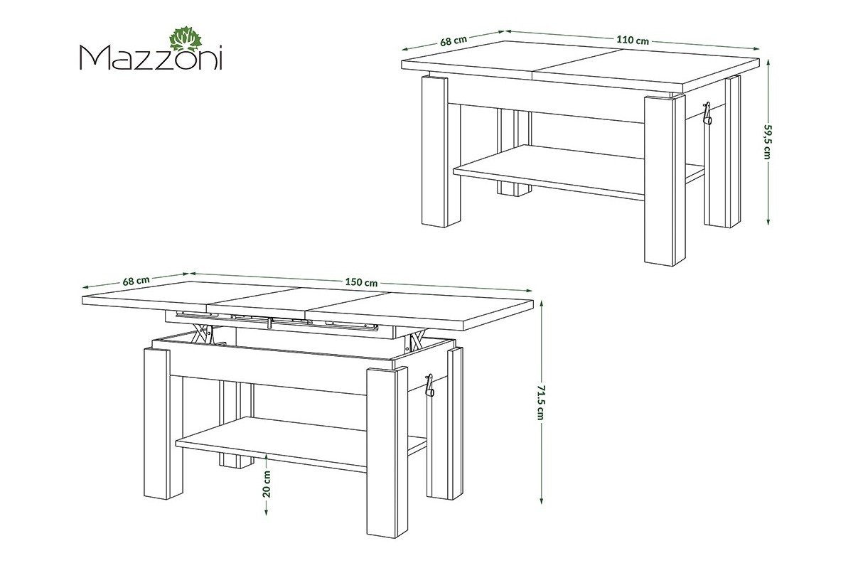 ASTORIA Craft oak gold/matte black - FOLDING LIFT COFFEE TABLE WITH SHELF - Image 5