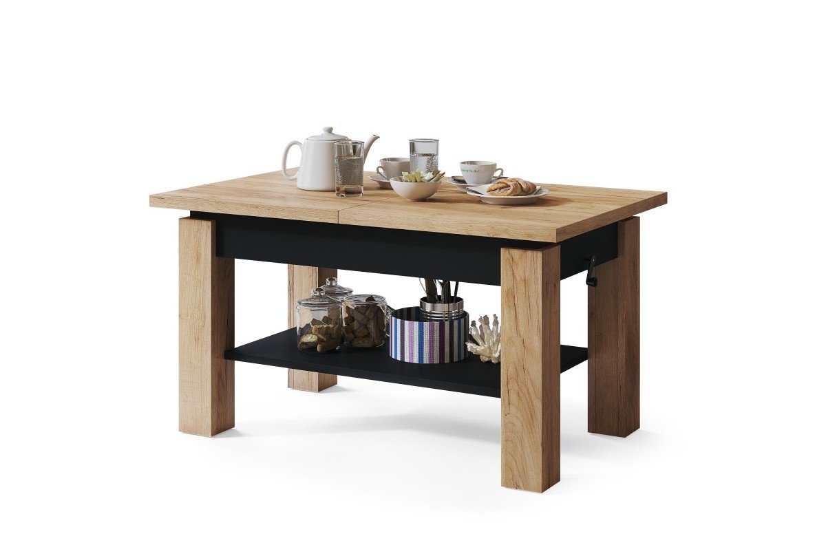 ASTORIA Craft oak gold/matte black - FOLDING LIFT COFFEE TABLE WITH SHELF - Image 6