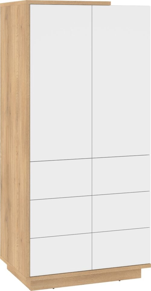 HYBRID 23 furniture wardrobe for living room, hallway, bedroom, cremona oak, white glossy colorHYBRID