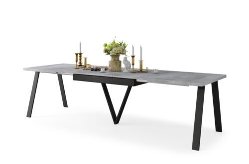 AVERY Millenium concrete/black bottom – EXTENDABLE/INDUSTRIAL TABLE FOR LIVING ROOM/DINING ROOM – 2 SIZES!
