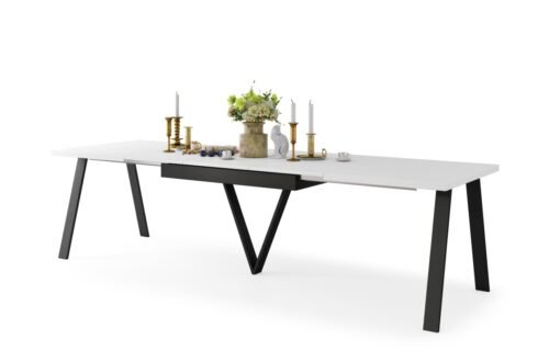 AVERY matte white/black bottom – EXTENDABLE/INDUSTRIAL TABLE FOR LIVING ROOM/DINING ROOM – 2 SIZES!