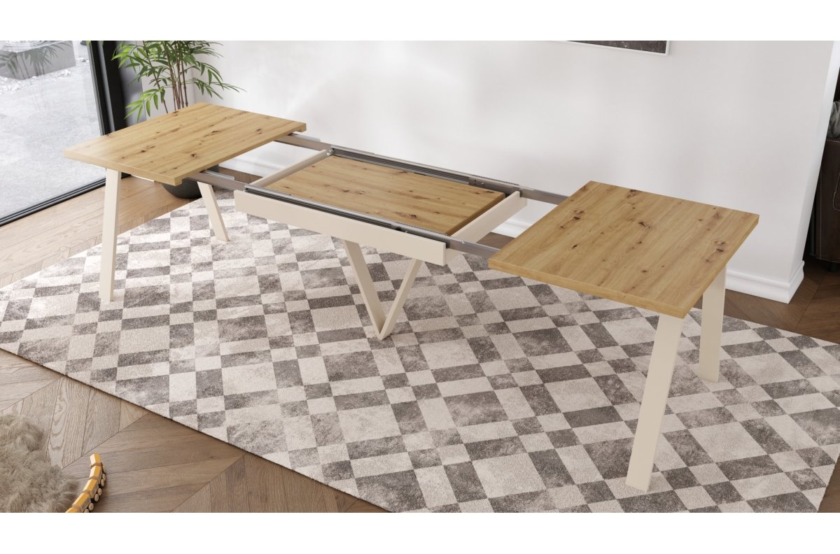 AVERY Artisan oak/sand (champagne) color bottom - EXTENDABLE/INDUSTRIAL TABLE FOR LIVING ROOM/DINING ROOM - 2 SIZES! - Image 5