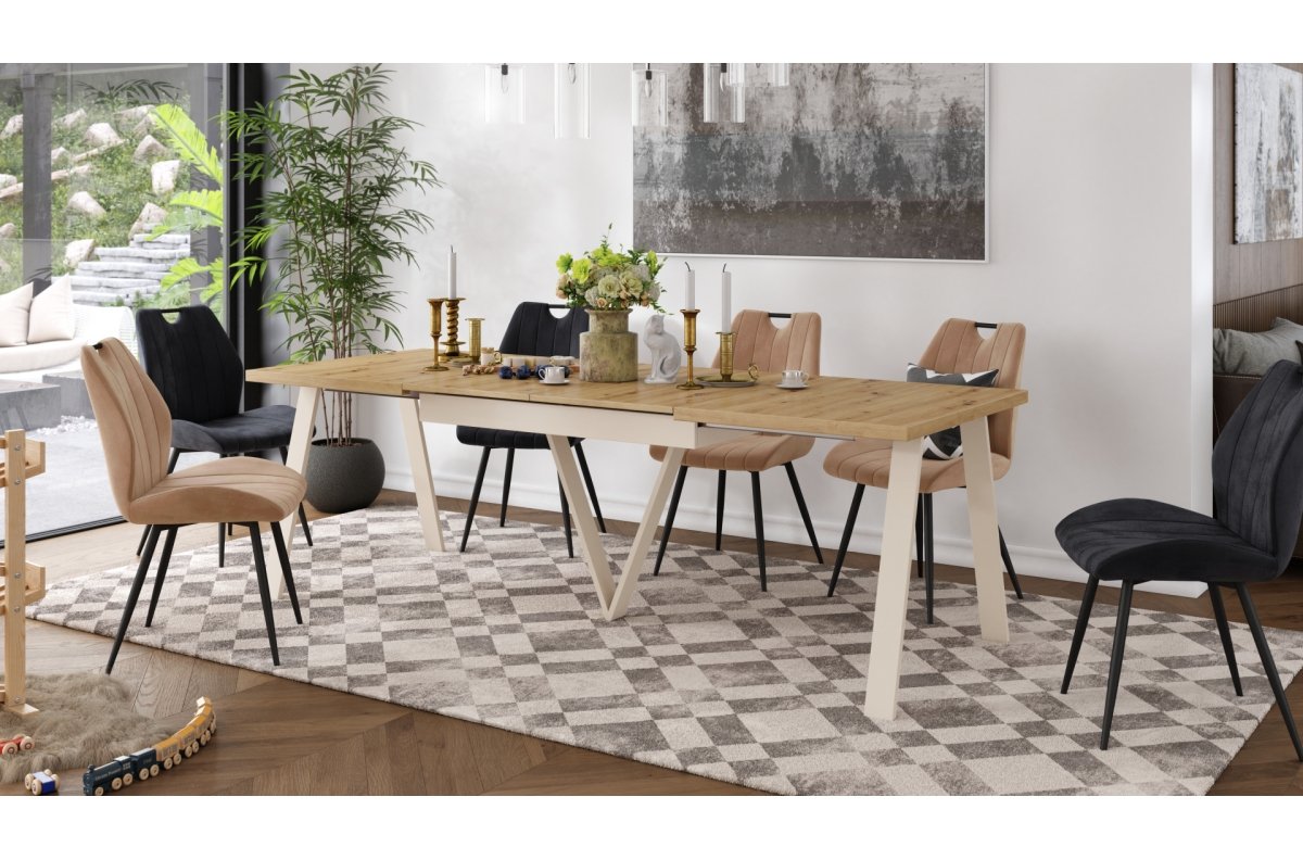 AVERY Artisan oak/sand (champagne) color bottom - EXTENDABLE/INDUSTRIAL TABLE FOR LIVING ROOM/DINING ROOM - 2 SIZES! - Image 7