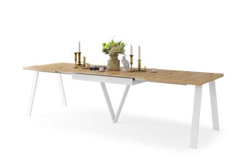 AVERY Artisan oak/white bottom – INDUSTRIAL/PALLET STYLE FOR LIVING ROOM/DINING ROOM, EXTENDABLE – 2 SIZES!